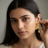 Peacock Kempu Studs with Pearls - Traditional Gold Plated Earrings