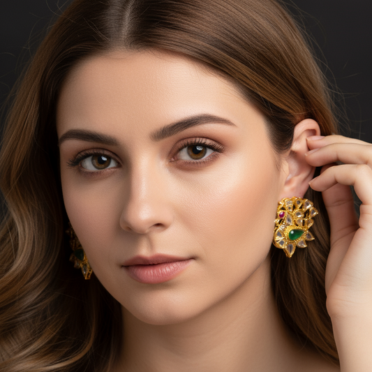 Peacock Polki Studs 1 Inch - Handmade Traditional Earrings