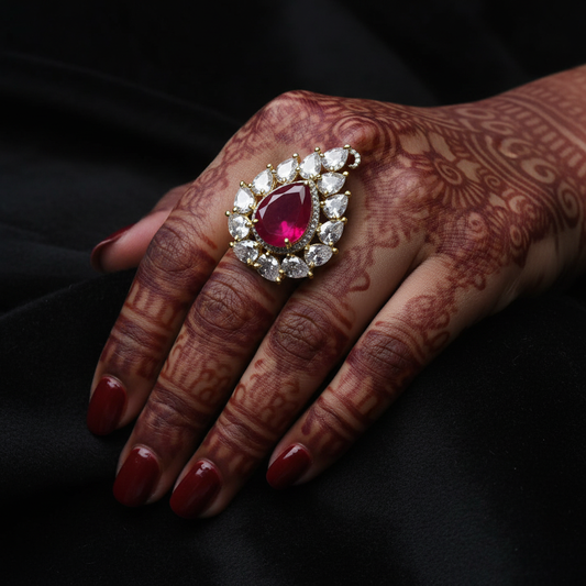 Pear Cut CZ Bridal Cocktail Ring | Ruby & Emerald Variants