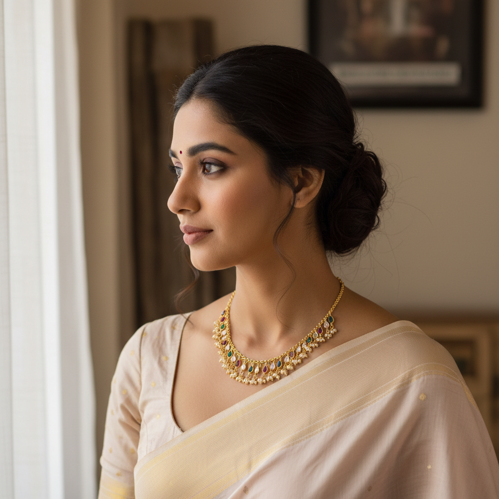 Pearl & CZ Gold Plated Necklace - 18" Lightweight Temple Jewelry