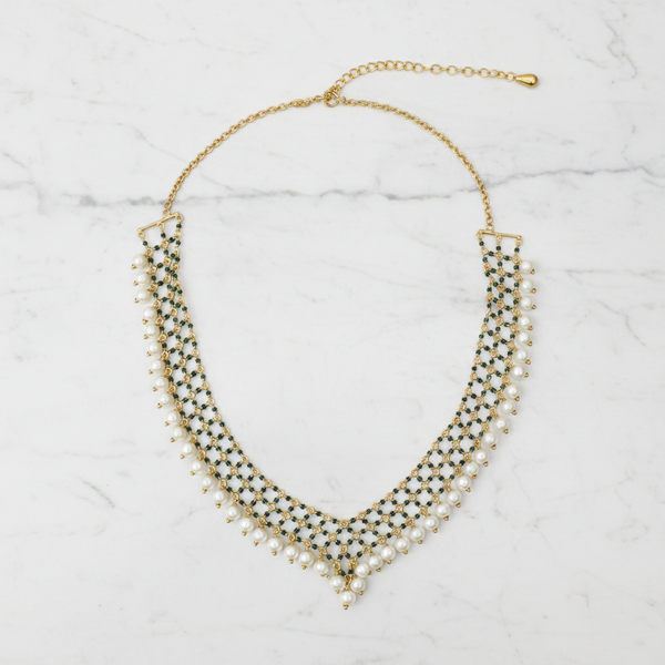 Pearl Jali Mesh Necklace | Antique Gold Finish | Traditional Indian Jewellery