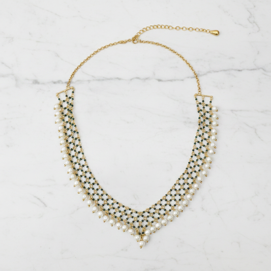 Pearl Jali Mesh Necklace | Antique Gold Finish | Traditional Indian Jewellery