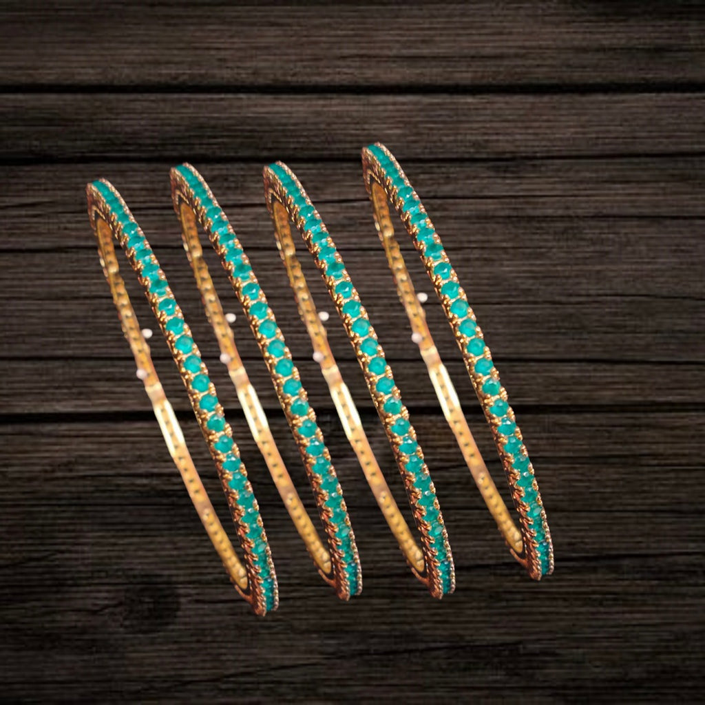 Emerald Bangles Set - 24K Gold Plated Green Stone Bracelets for Women (Set of 4)
