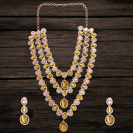 Asp Fashion Jewellery Yellow American Diamonds layered Necklace Set