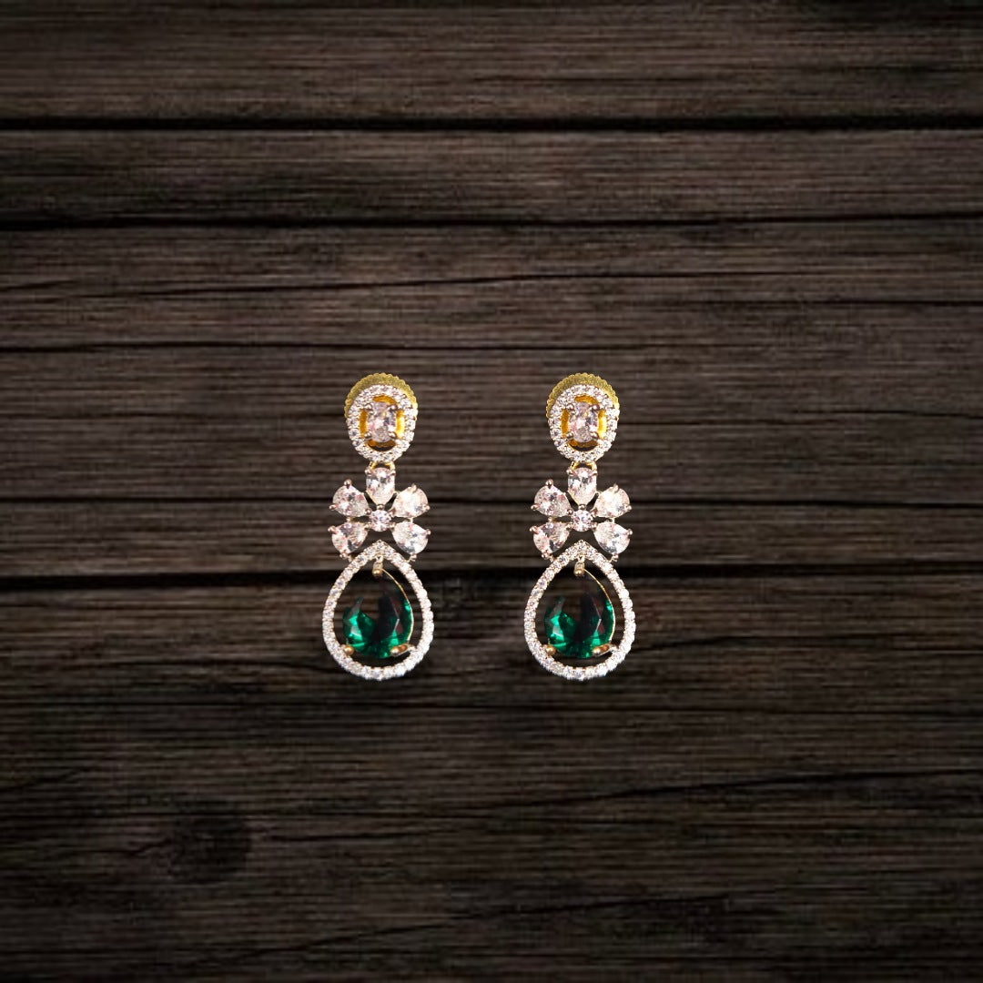 CZ Teardrop Flower Drop Earrings — American Diamond | 24K Gold Plated | Wedding