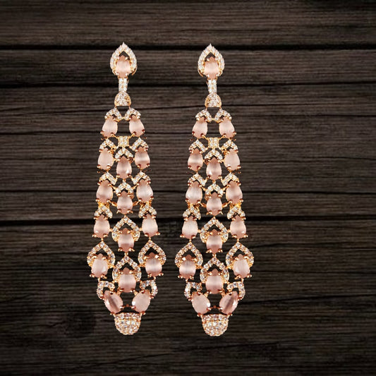 Asp Fashion Jewellery Pink American Diamond Chandelier Earrings Set
