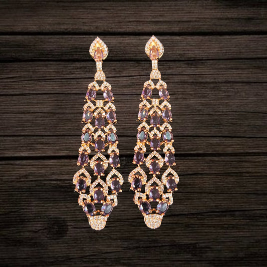 Asp Fashion Jewellery Purple American Diamond Chandelier Earrings Set