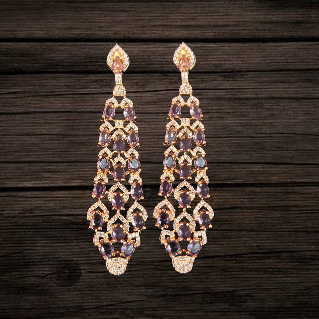 Rose Gold Plated Chandelier Earrings | American Diamond | 6 Colour Variants