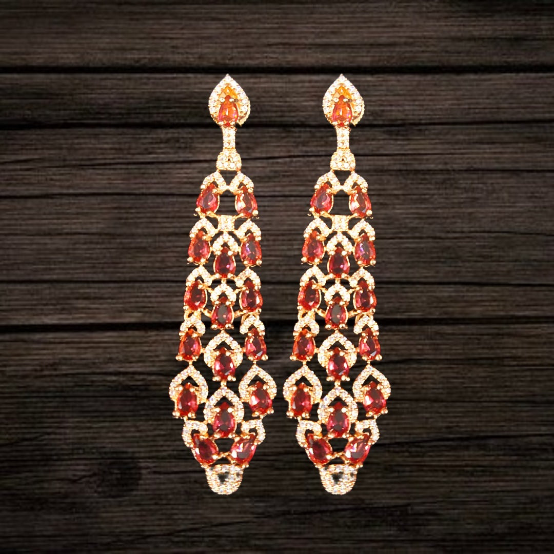 Rose Gold Plated Chandelier Earrings | American Diamond | 6 Colour Variants