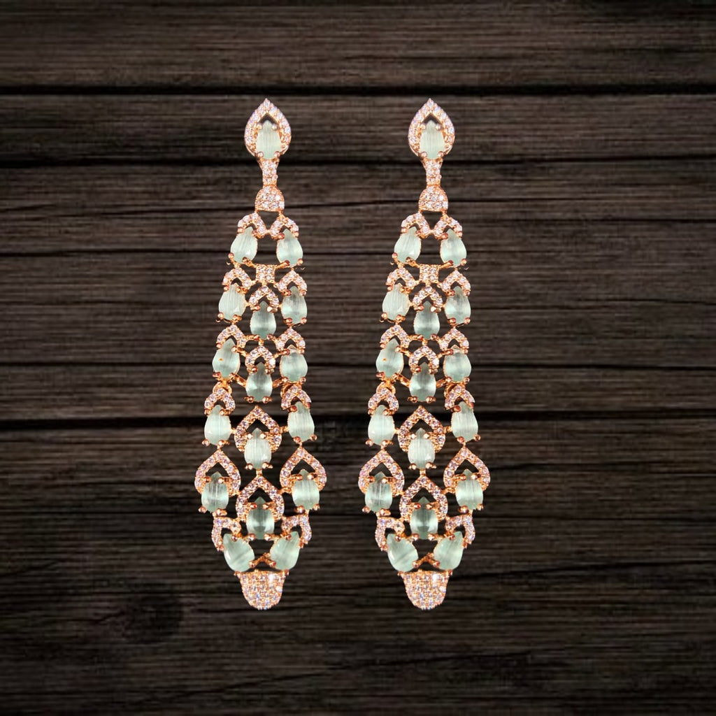 Rose Gold Plated Chandelier Earrings | American Diamond | 6 Colour Variants