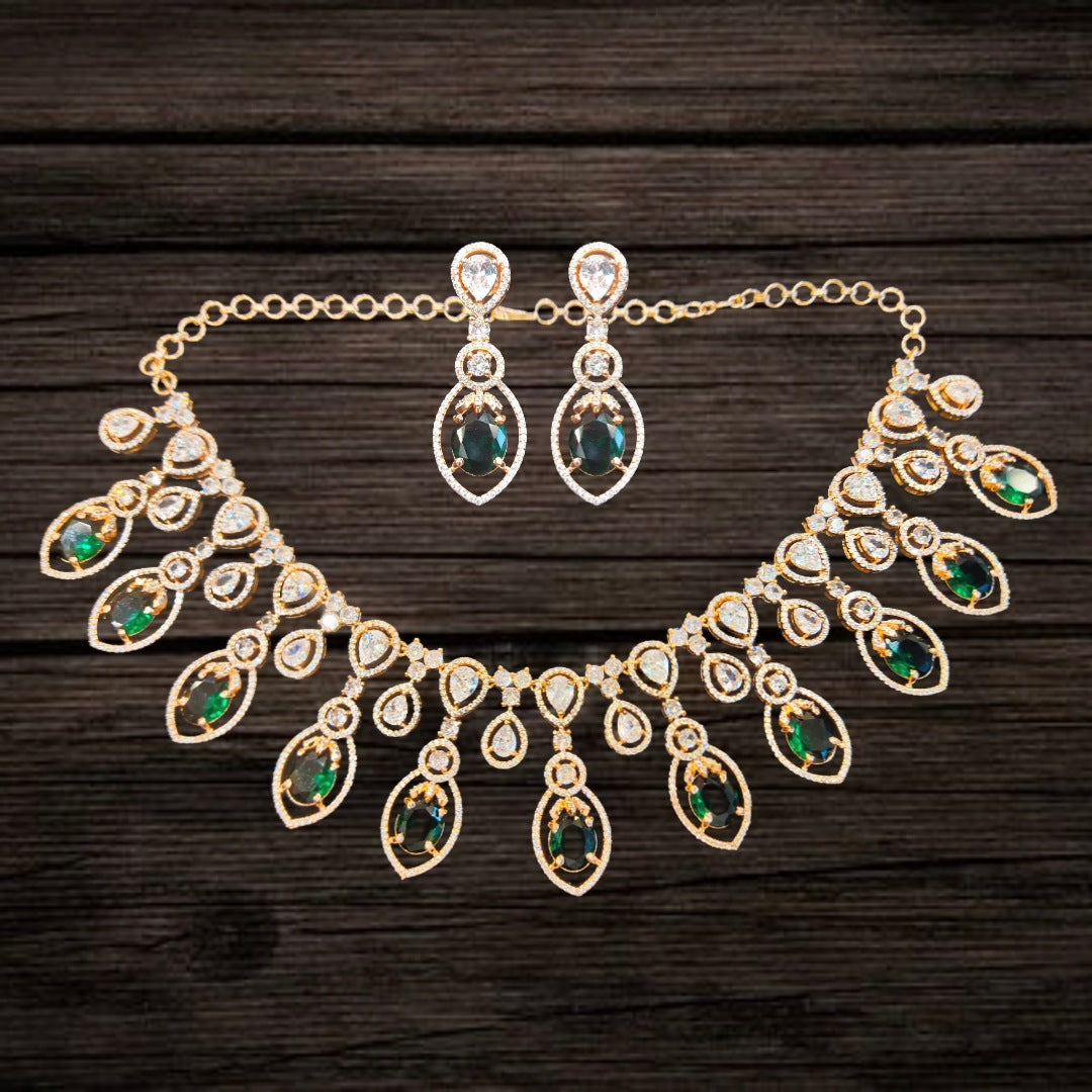 Asp Fashion Jewellery Trendy Rose Gold Green American Diamonds Necklace Set