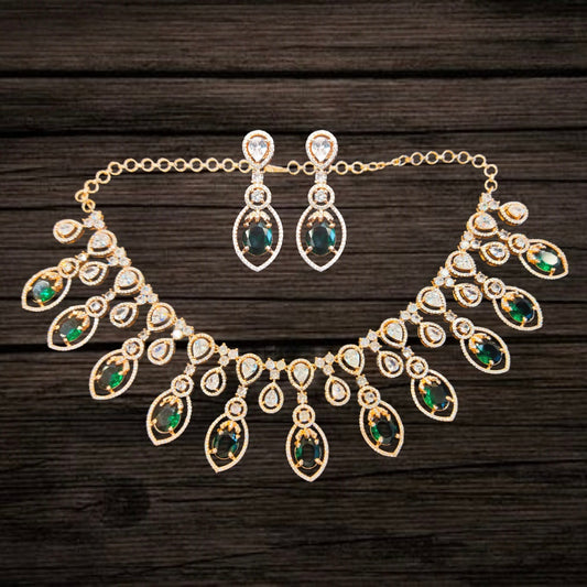 Asp Fashion Jewellery Trendy Rose Gold Green American Diamonds Necklace Set