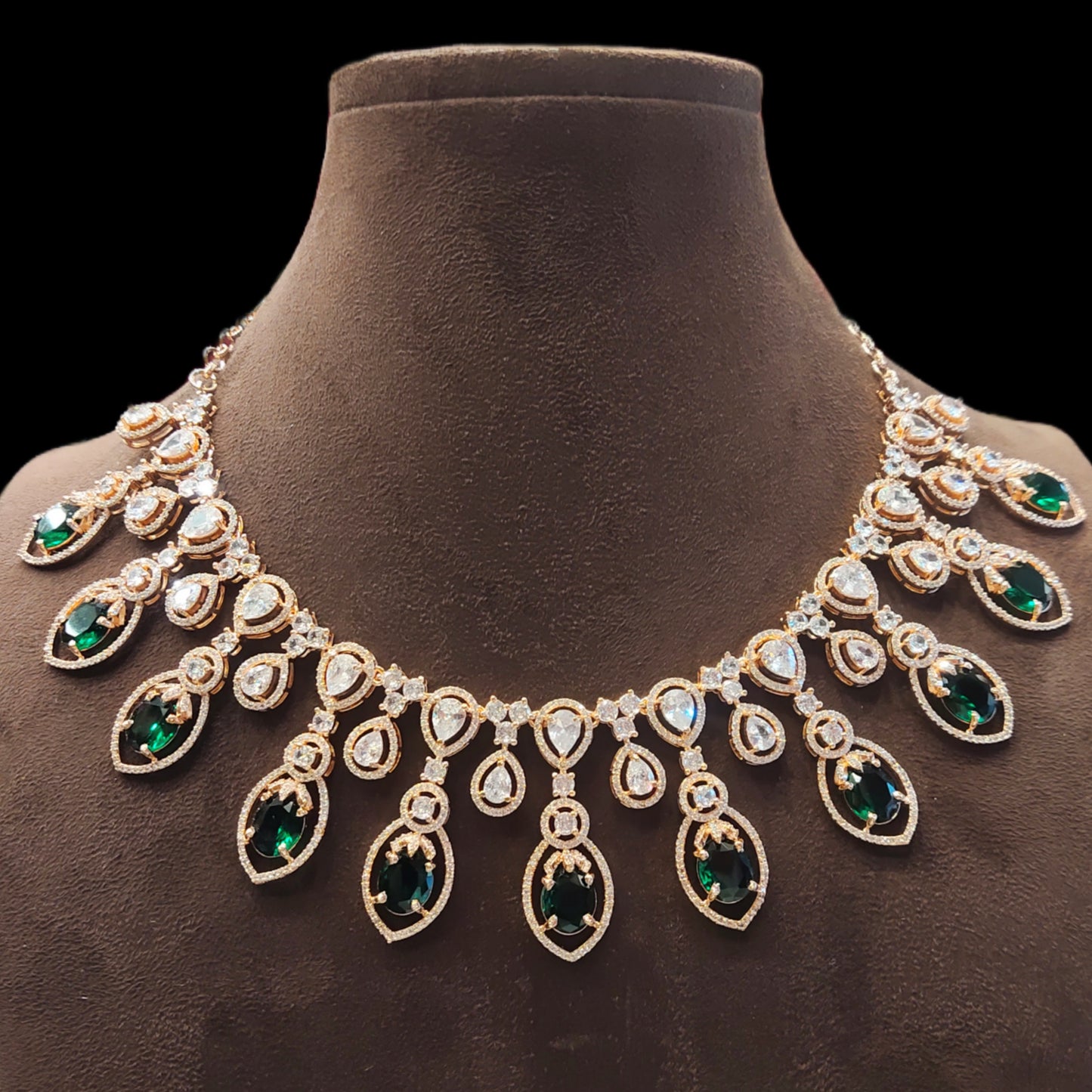 Asp Fashion Jewellery Trendy Rose Gold Green American Diamonds Necklace Set
