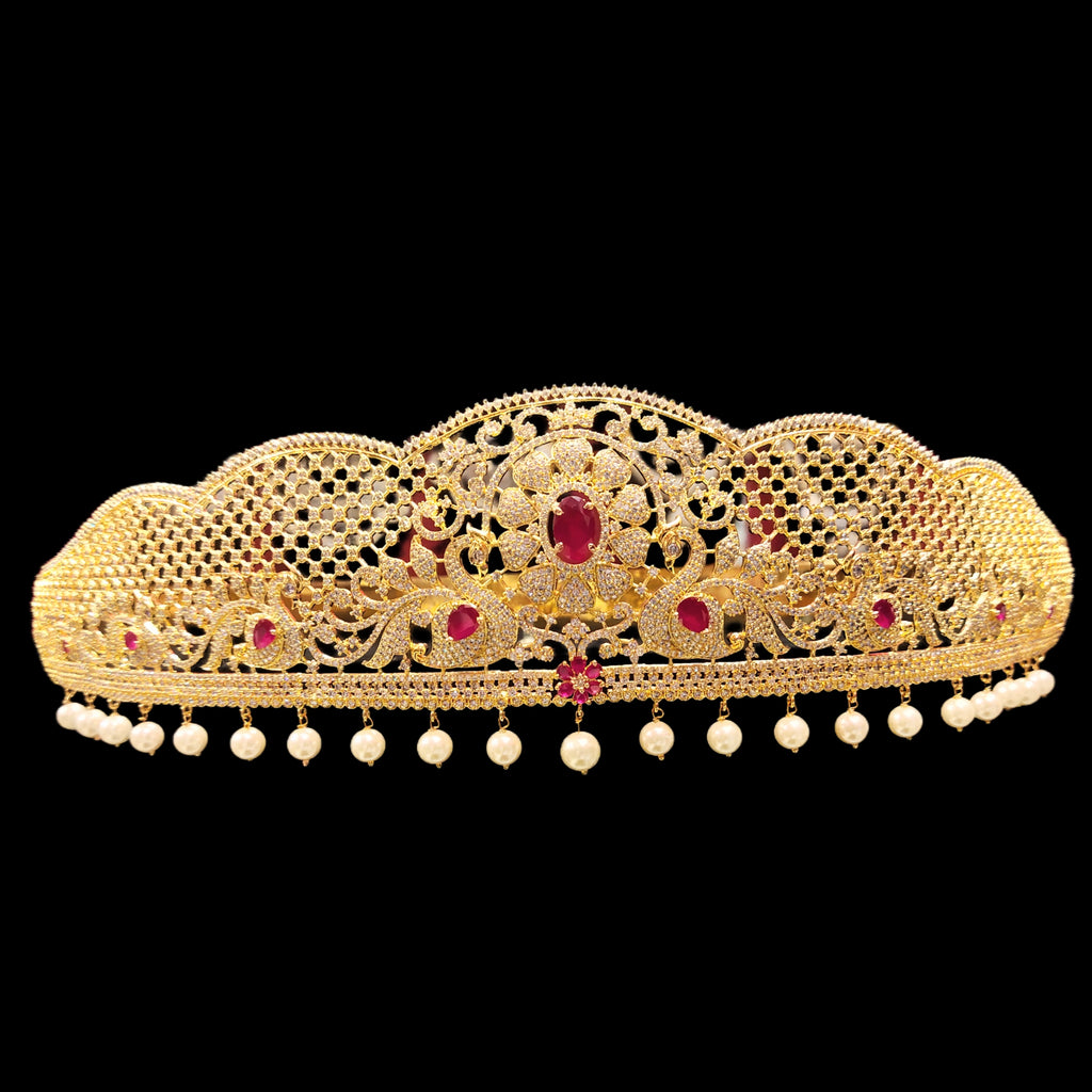 CZ Vaddanam - Pearl 24K Gold Plated Bridal Belt