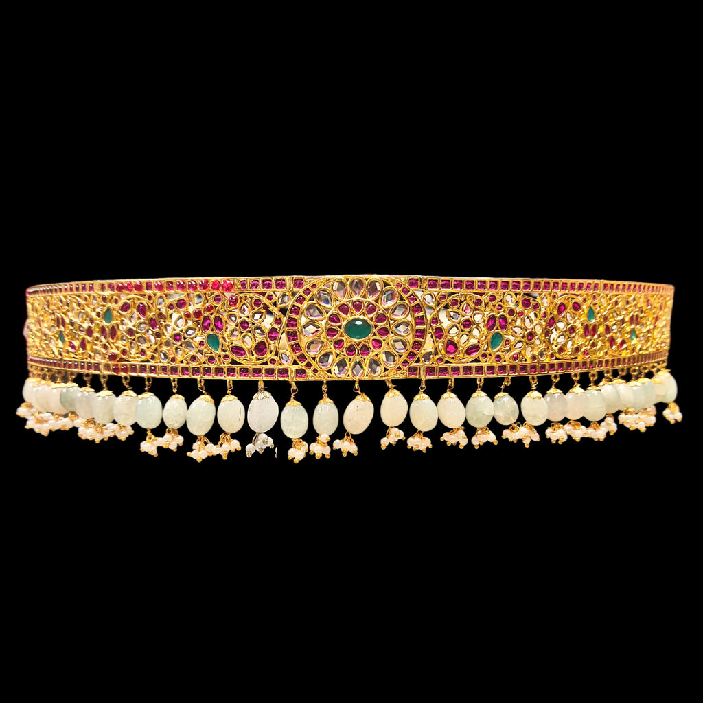 Kundan Polki Vaddanam - Pearl 24K Gold Plated Bridal Belt