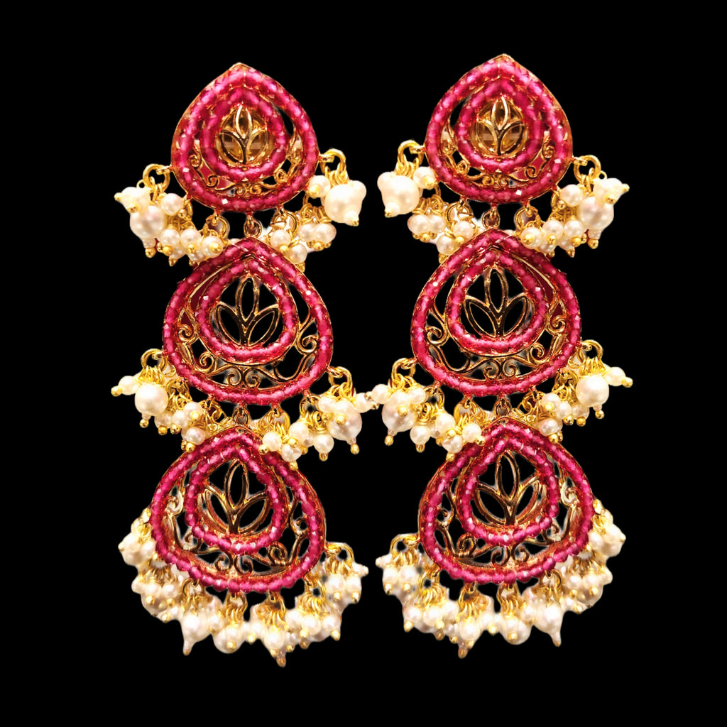 24K Gold Plated Pearl & Green Onyx Long Dangler Earrings for Women