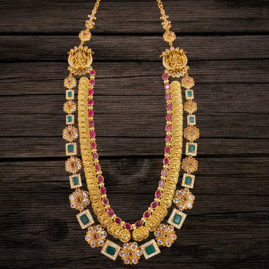 One Gram Gold Antique Two Layered Laxmi Kasu Necklace By Asp Fashion Jewellery