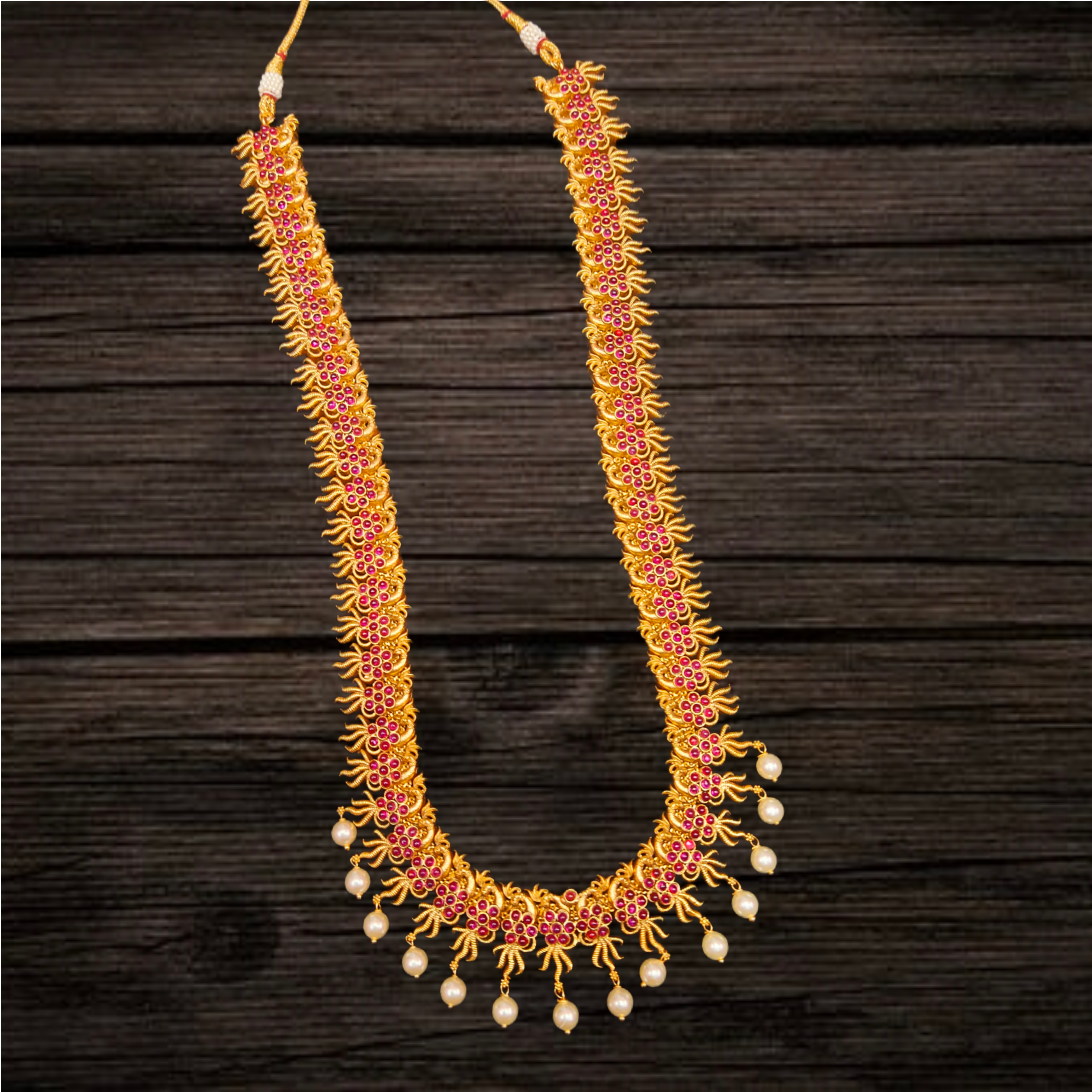 Antique Finish Peacock Long Haram - Traditional South Indian Necklace
