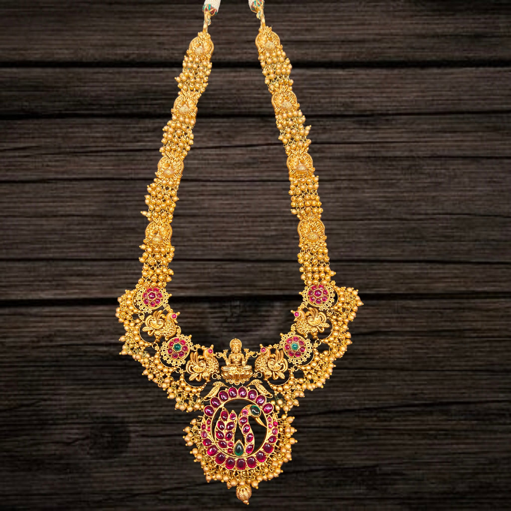 Temple Finished Long Necklace With Jhumka Earrings - Traditional South Indian Jewellery