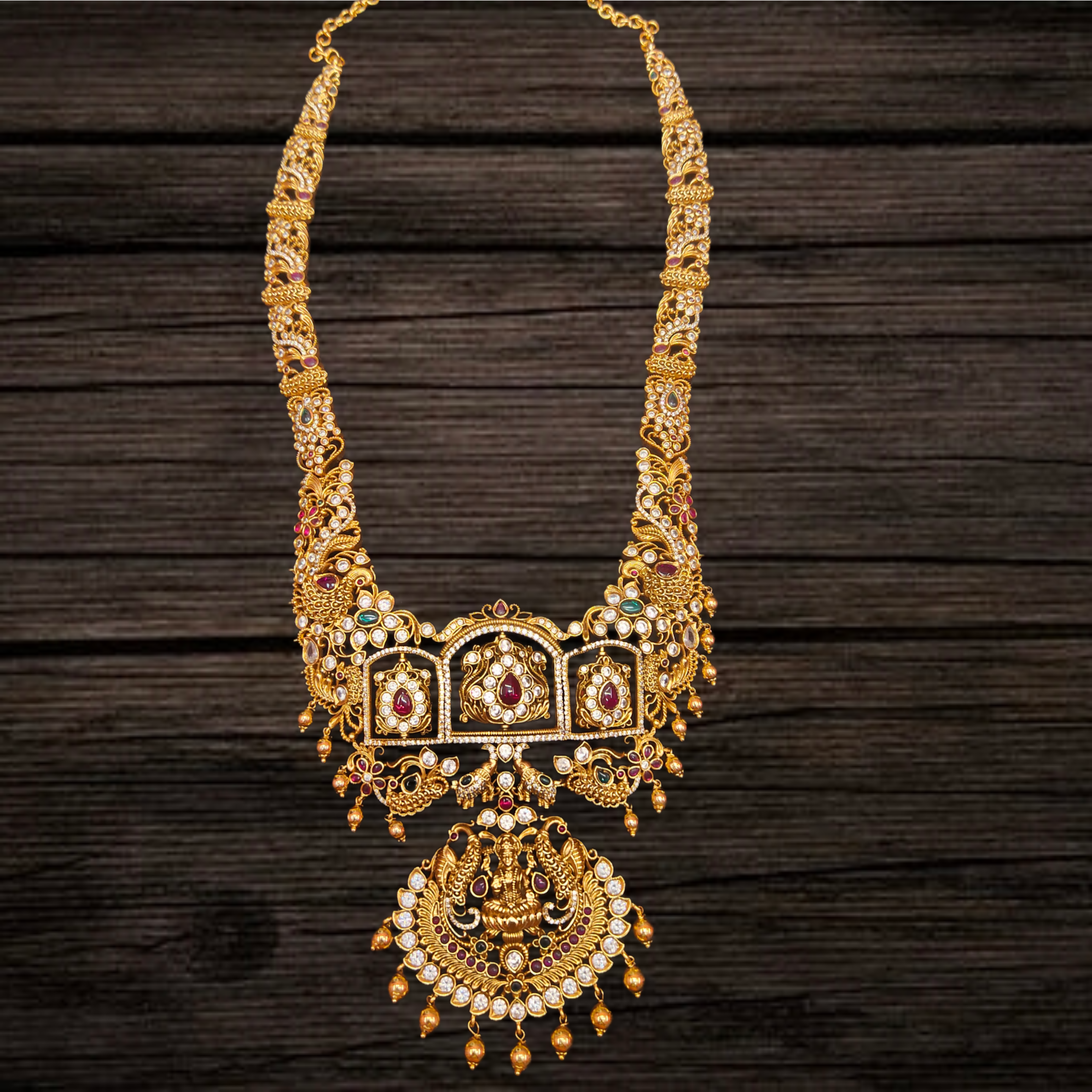 Antique Rotating Kempu Laxmi Necklace Set - Reversible Pendant Design
