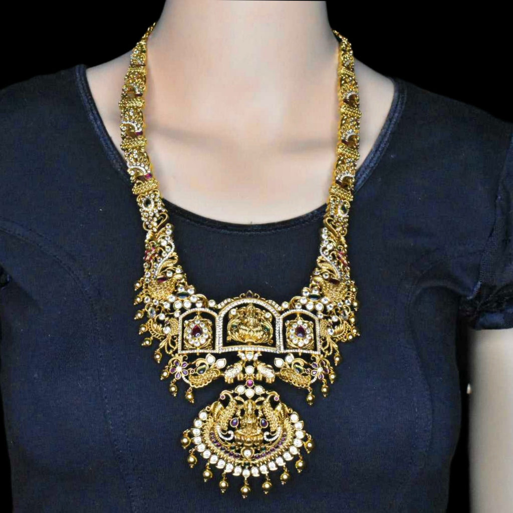 Antique Rotating Kempu Laxmi Necklace Set - Reversible Pendant Design