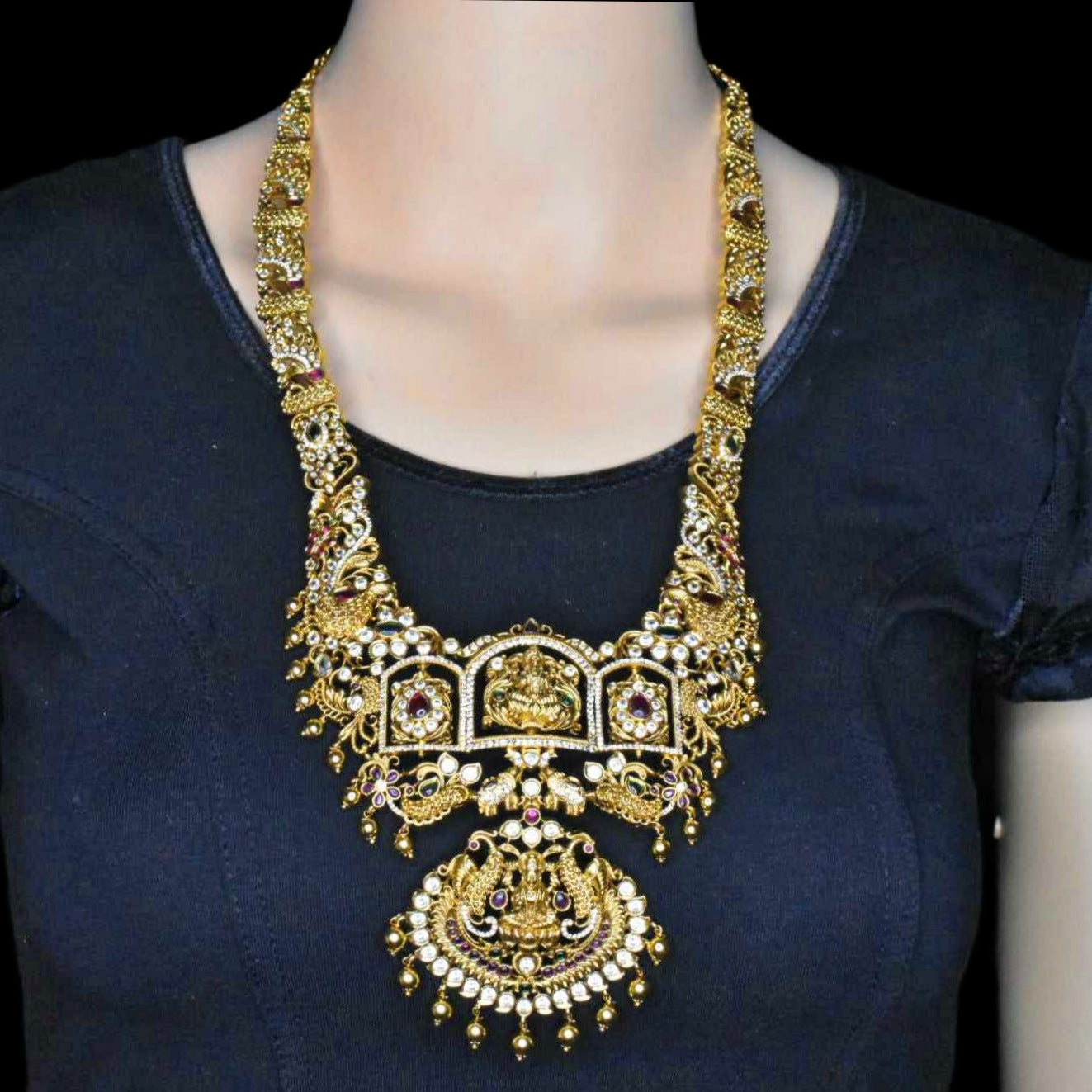 Antique Rotating Kempu Laxmi Necklace Set - Reversible Pendant Design