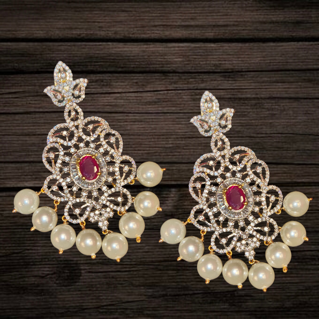 Diamond Replica CZ Necklace Set with Earrings | Emerald / Ruby | Bridal Jewellery
