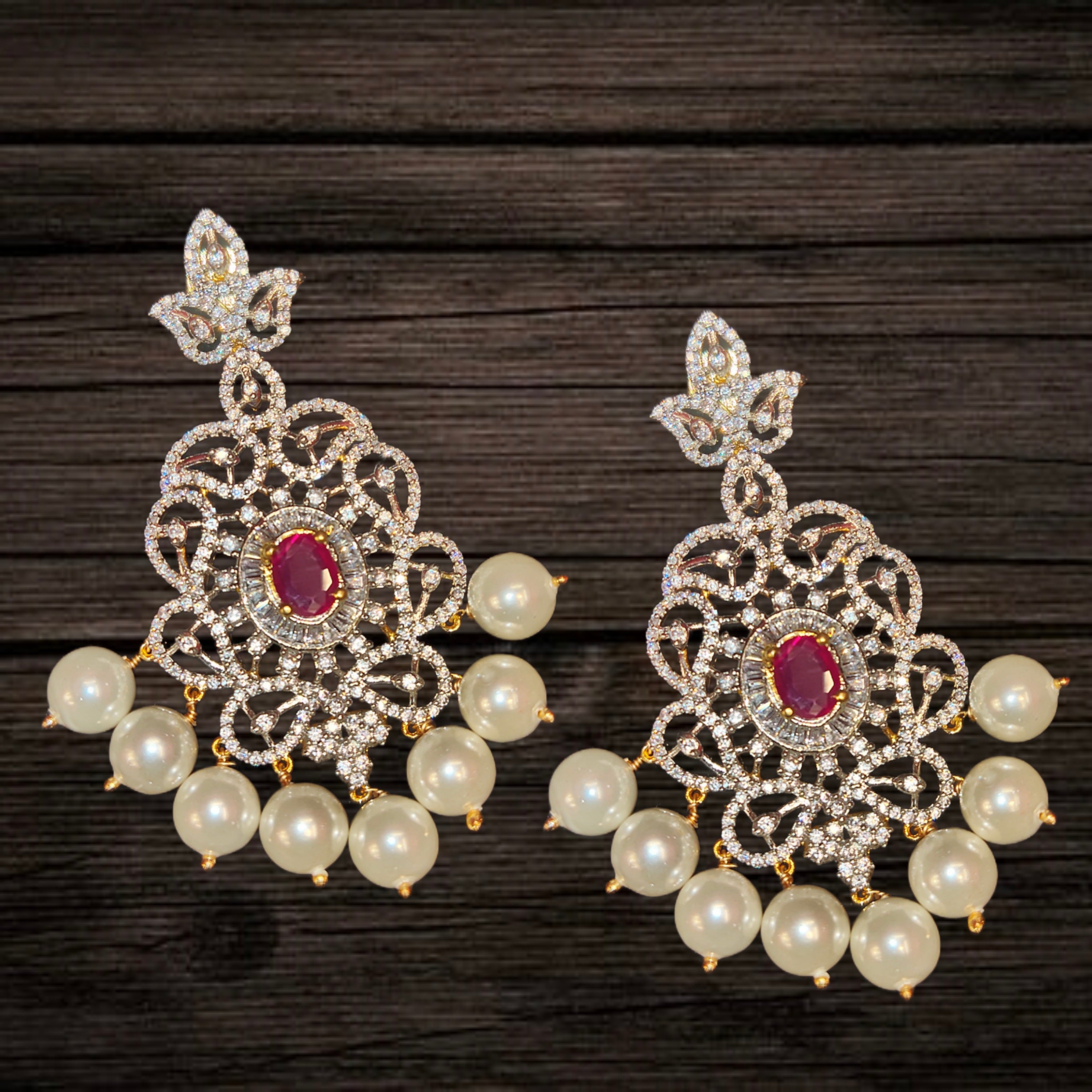 Diamond Replica CZ Necklace Set with Earrings | Emerald / Ruby | Bridal Jewellery