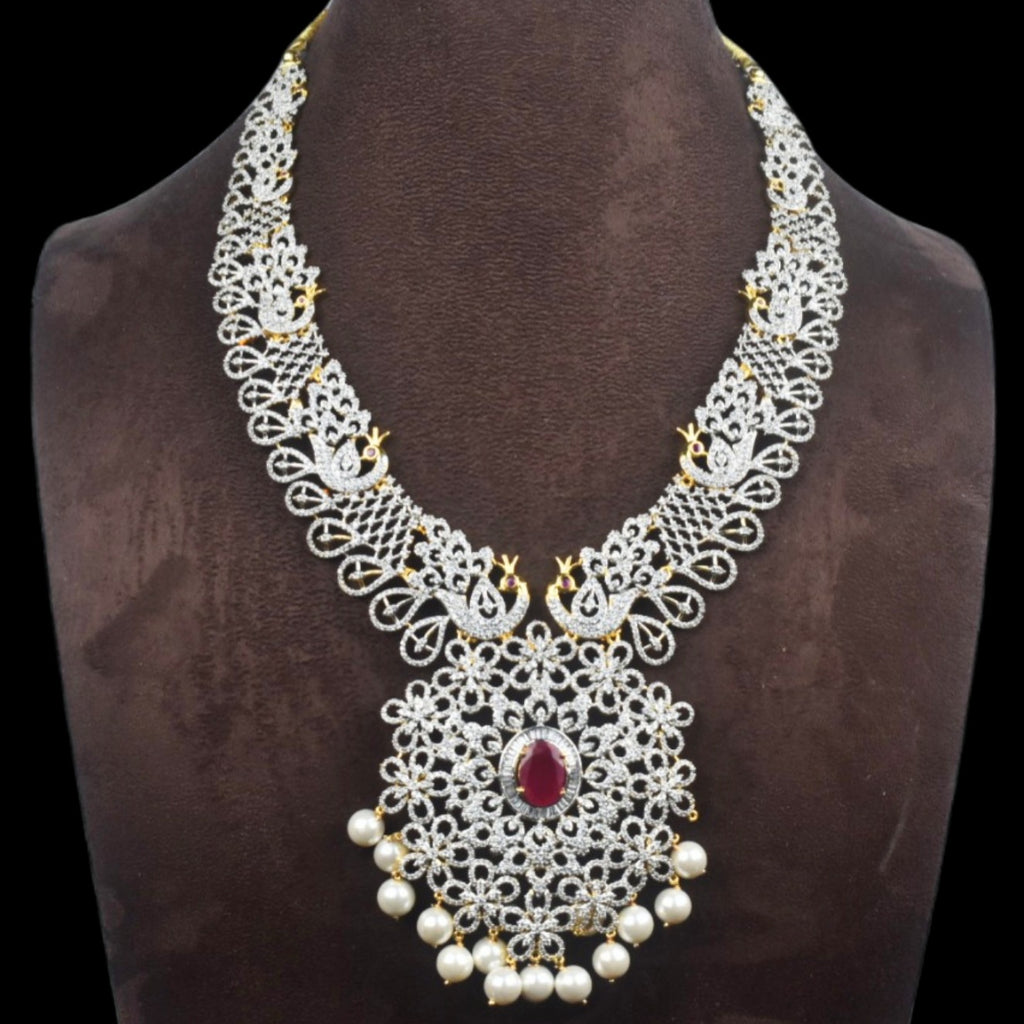 Diamond Replica CZ Necklace Set with Earrings | Emerald / Ruby | Bridal Jewellery