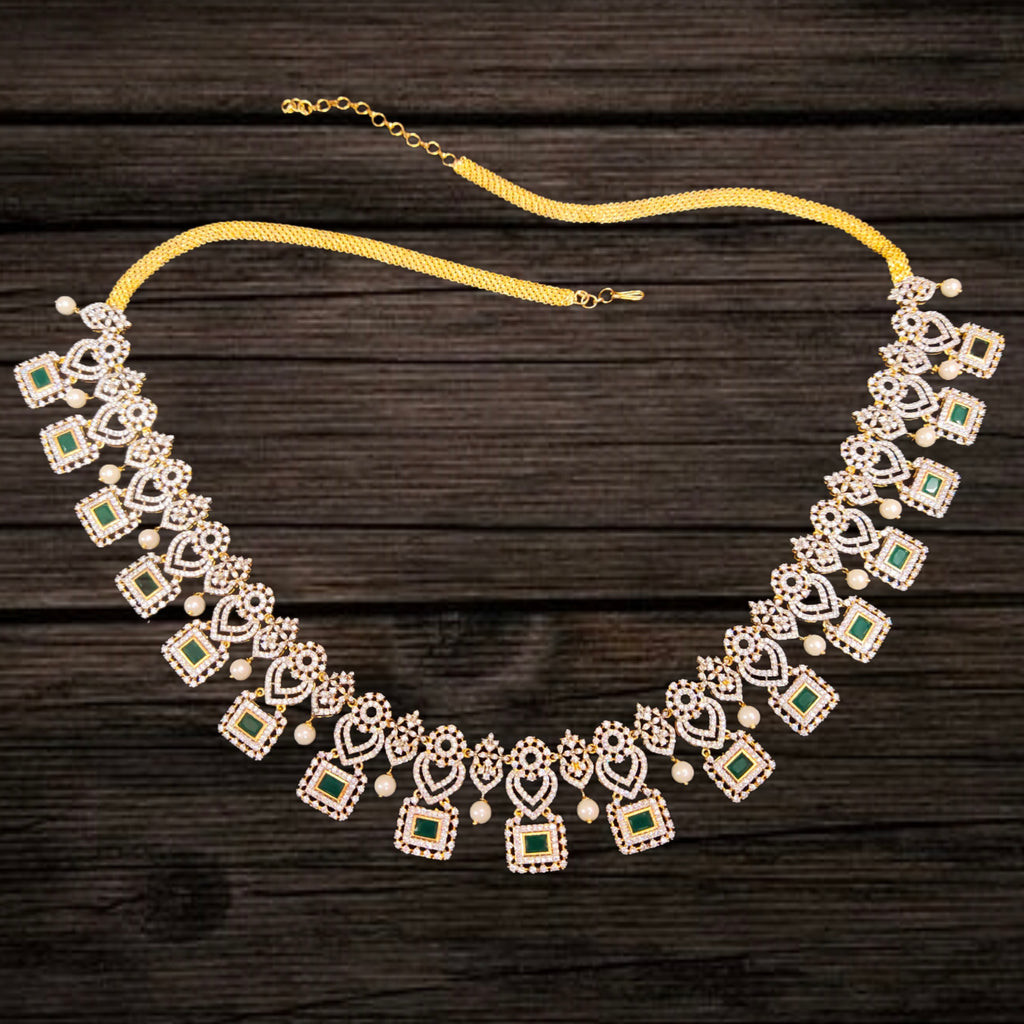 American Diamond Chain Vaddanam - Dual Tone Pearl 24K Diamond Finish