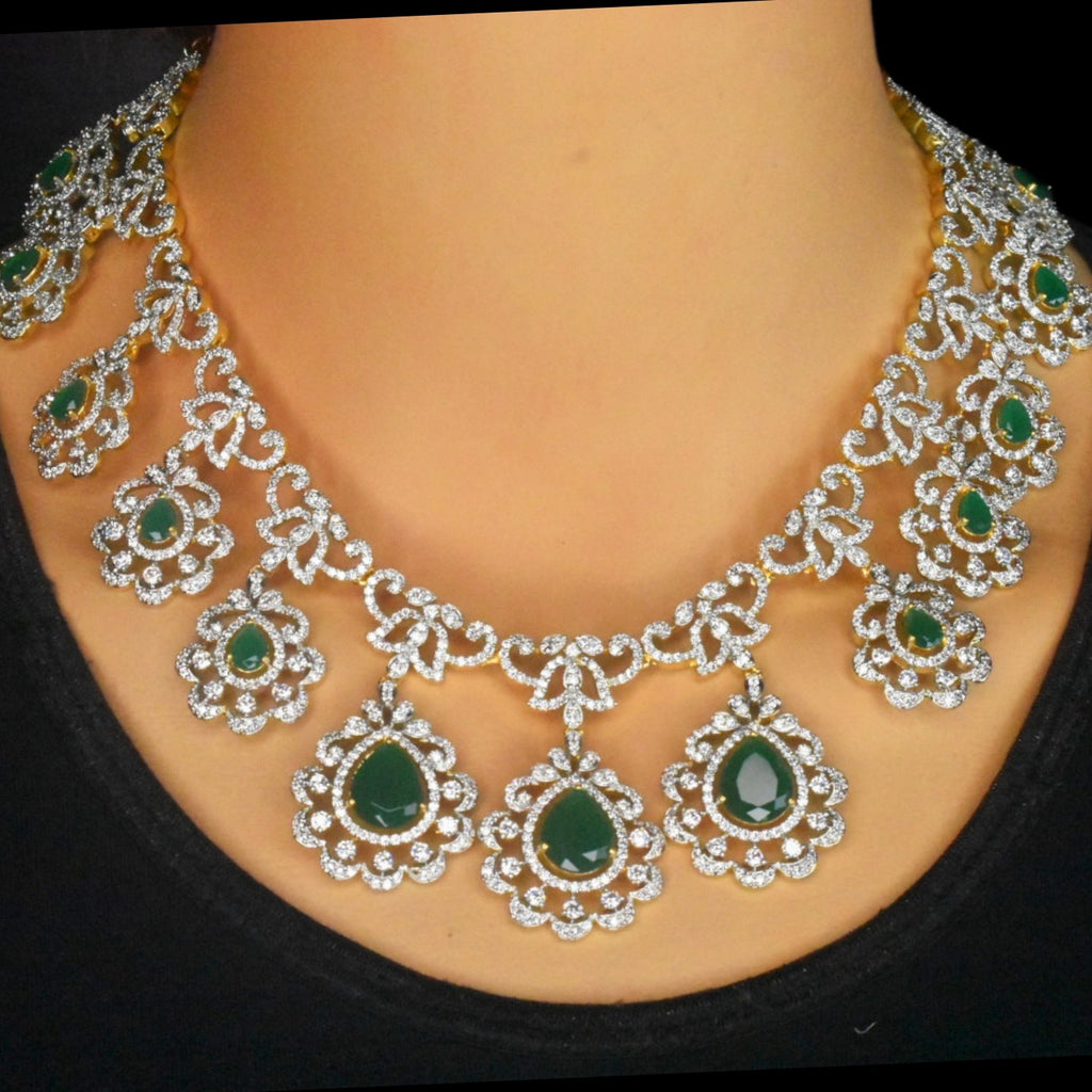 Bridal Emerald Necklace Set with Matching Earrings - Wedding Jewellery