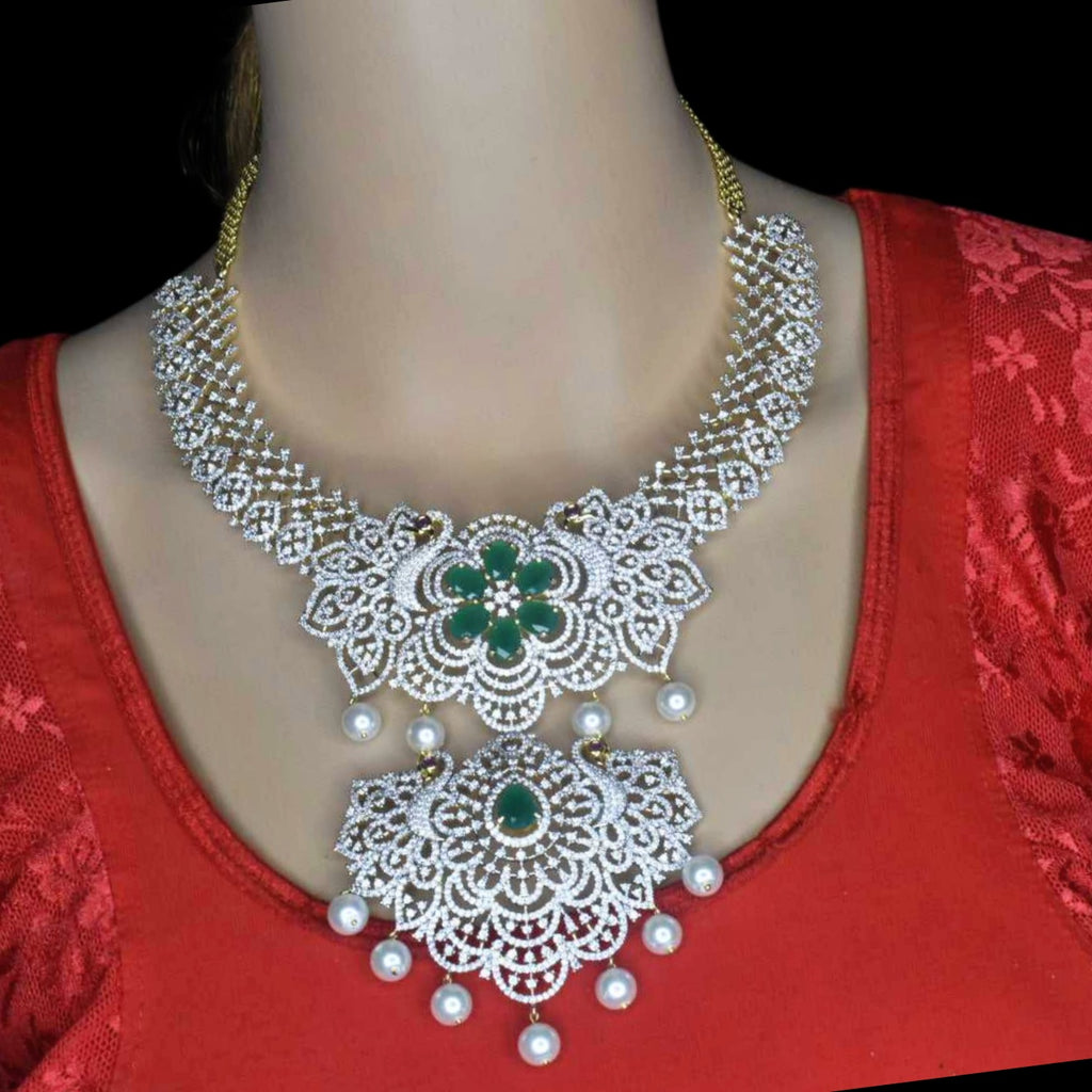 American Diamond Haram - One Gram Gold Long Necklace Set