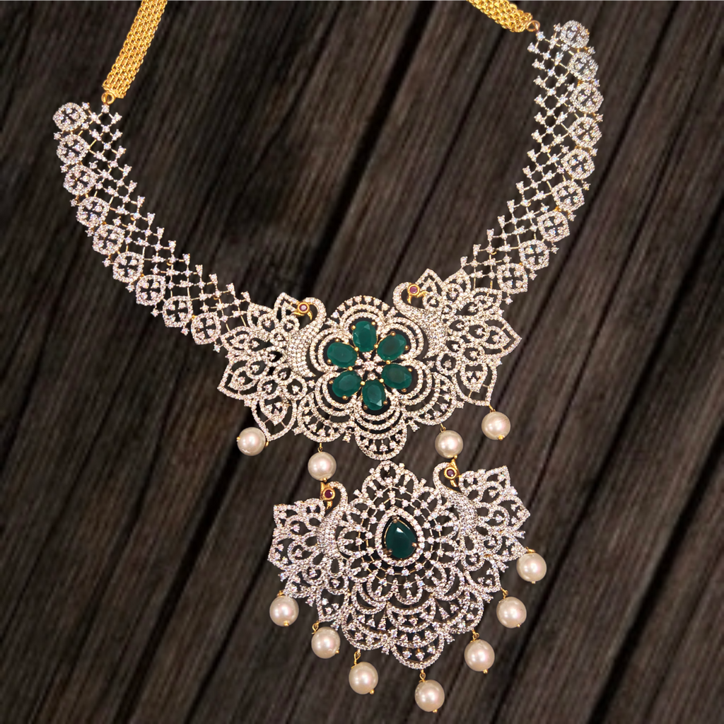 American Diamond Haram - One Gram Gold Long Necklace Set