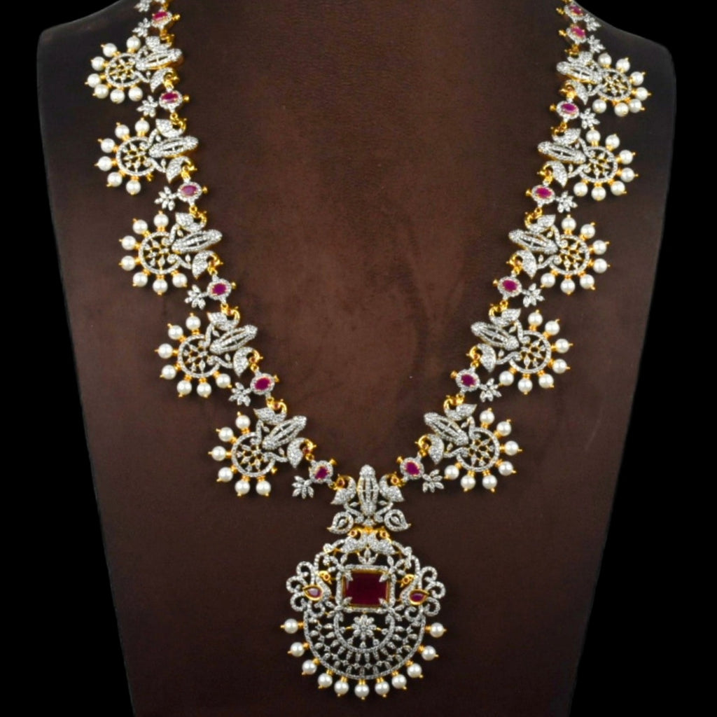 American Diamond Necklace with Matching Earrings - 24K Gold Plated Bridal Set