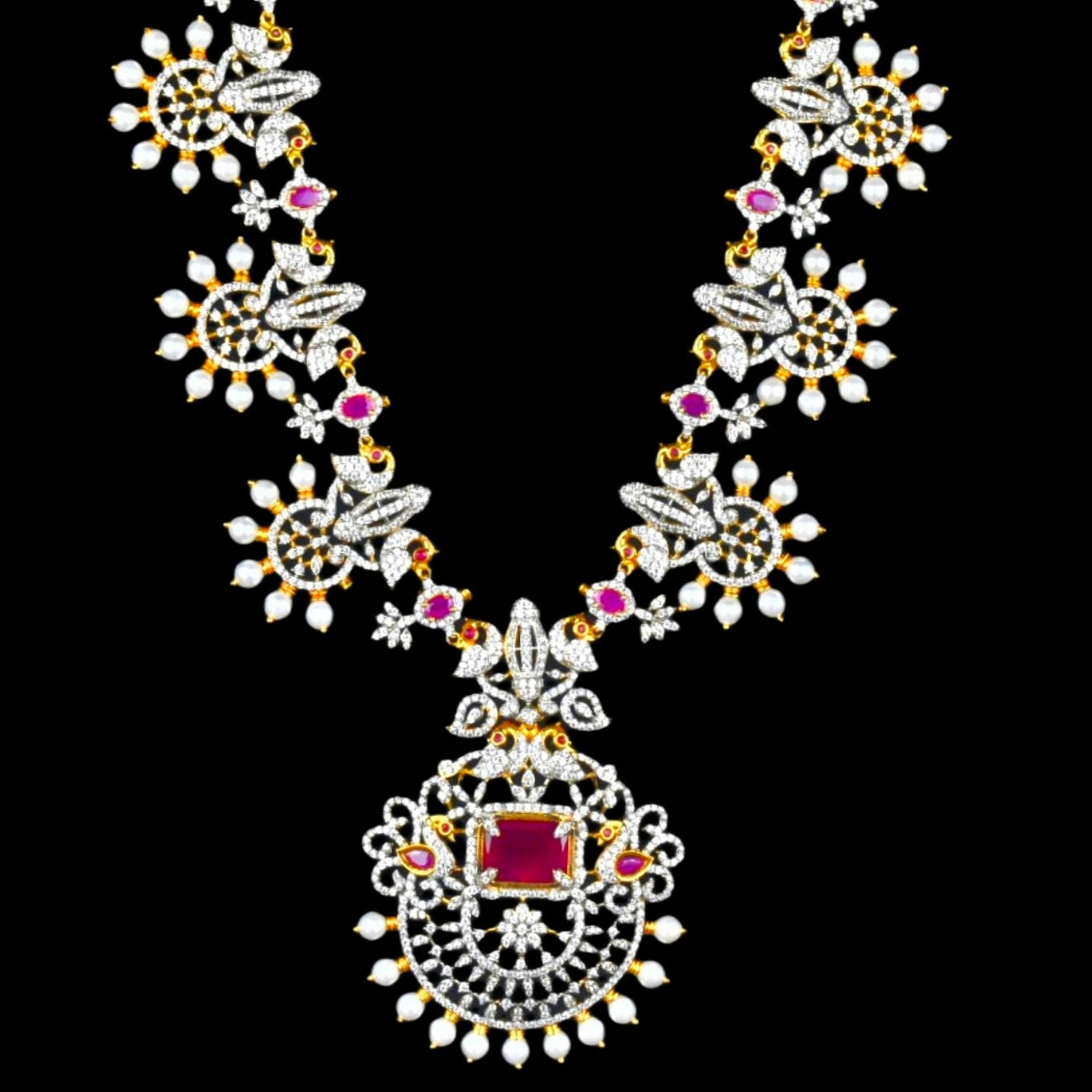 American Diamond Necklace with Matching Earrings - 24K Gold Plated Bridal Set