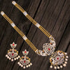 Tarini CZ American Diamond Long Necklace Set | Peacock Floral Design | Gold Plated