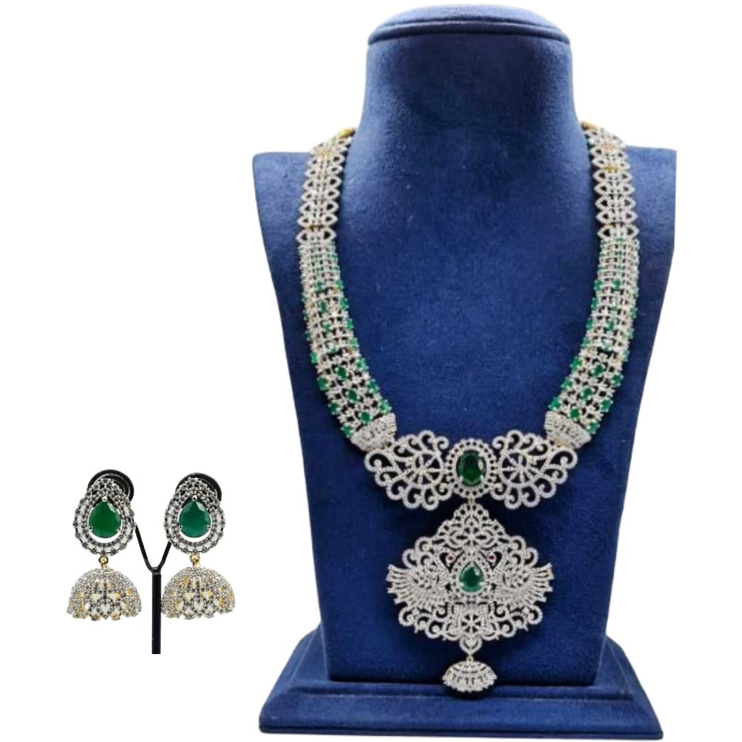 American Diamonds Long Necklace Set - 24 Inches with Back Chain