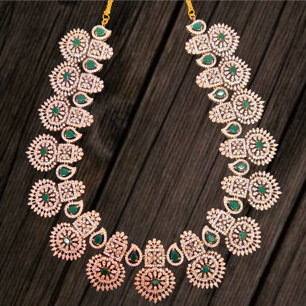 Bhaumi American Diamond Long Haram - Grand Traditional Bridal Necklace