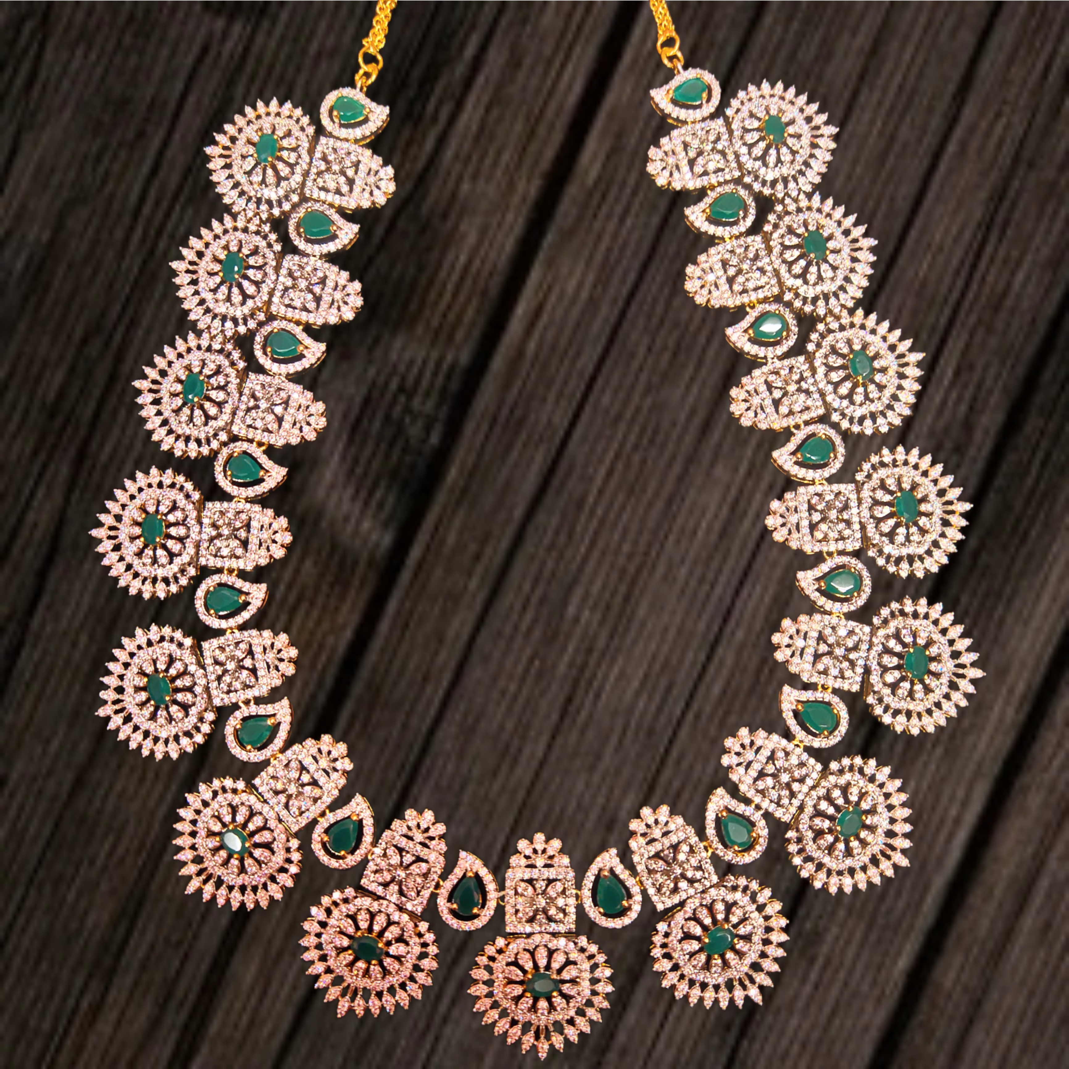 Bhaumi American Diamond Long Haram - Grand Traditional Bridal Necklace