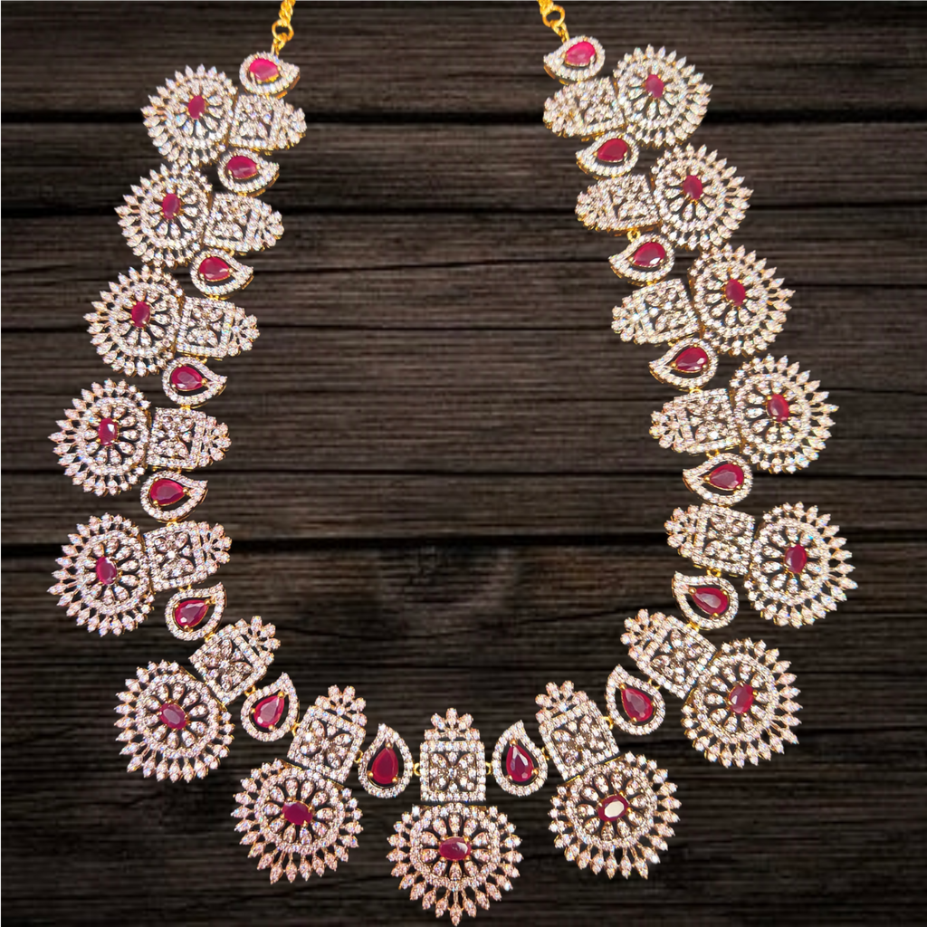 Bhaumi American Diamonds Long Haram - 24K Gold Traditional Bridal Necklace