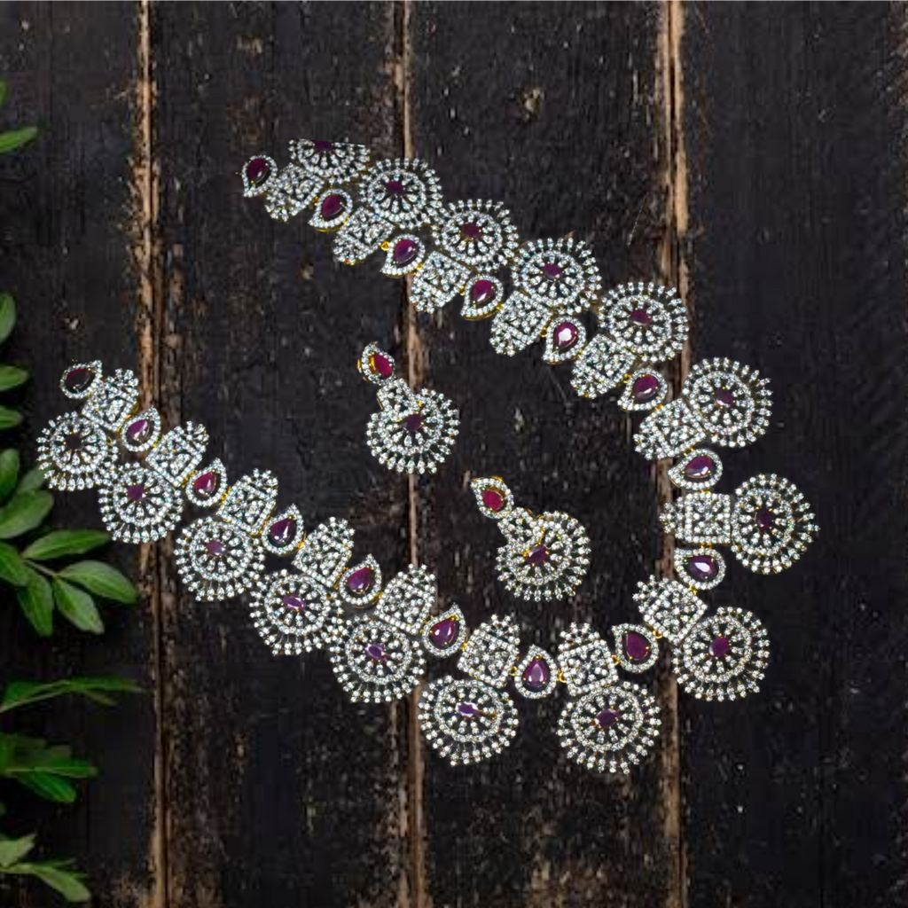 Bhaumi American Diamonds Long Haram - 24K Gold Traditional Bridal Necklace