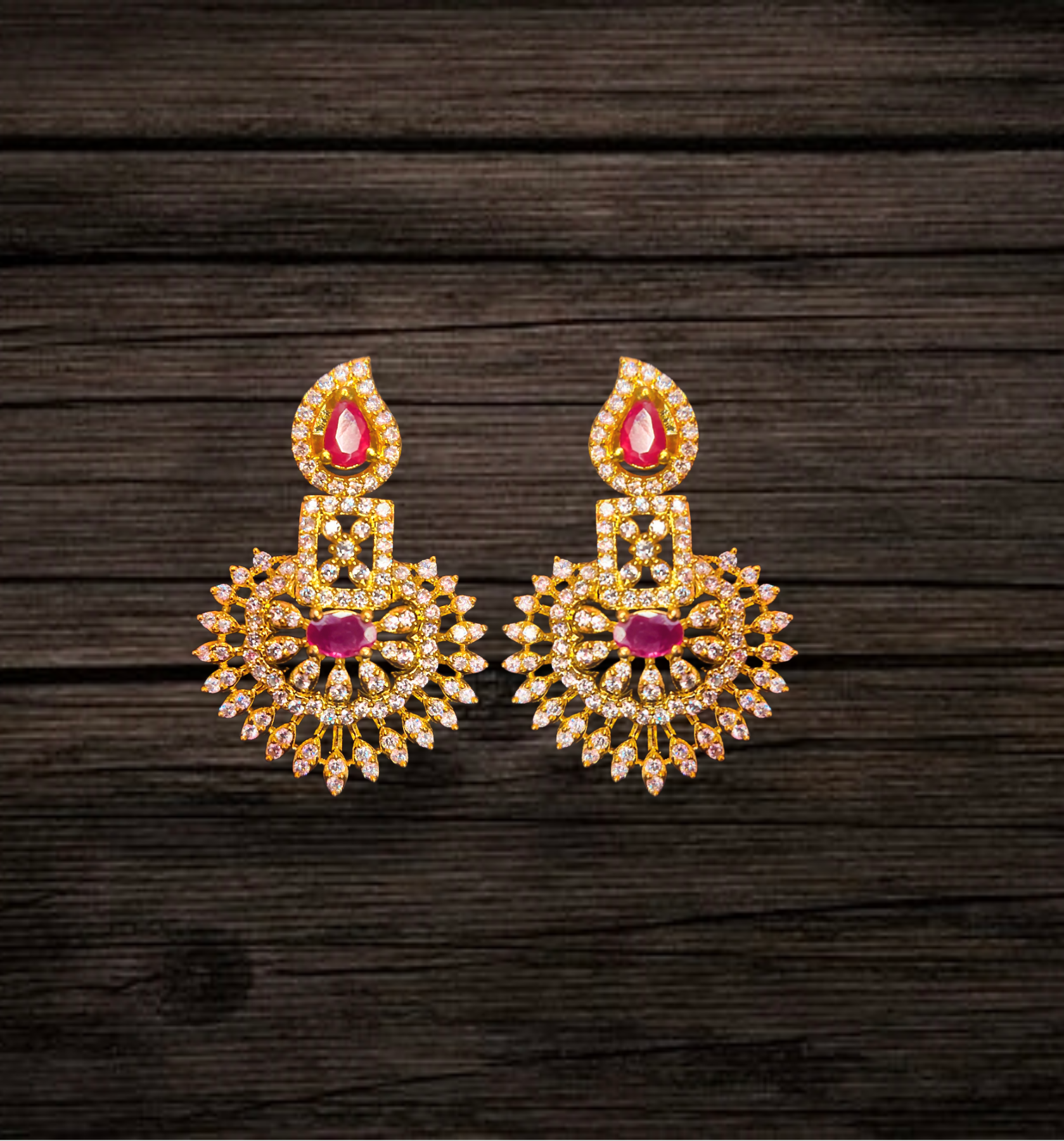 Bhaumi American Diamond Long Haram - Premium Temple Jewelry Set