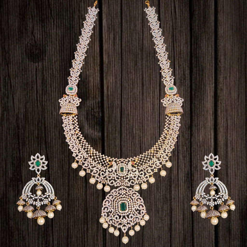 American Diamond Necklace - 24K Gold Plated Elegant Bridal Jewelry Set