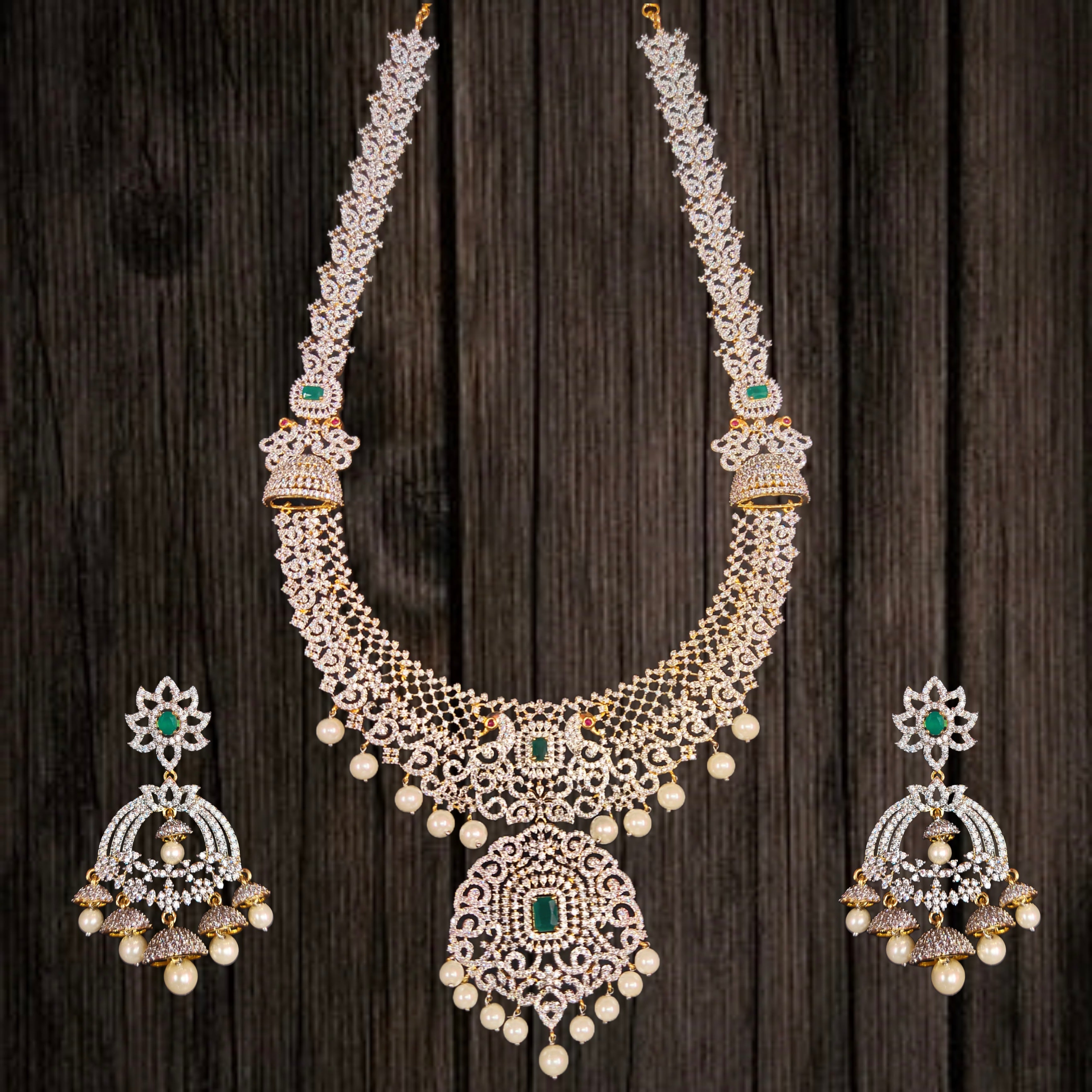 American Diamond Necklace - 24K Gold Plated Elegant Bridal Jewelry Set