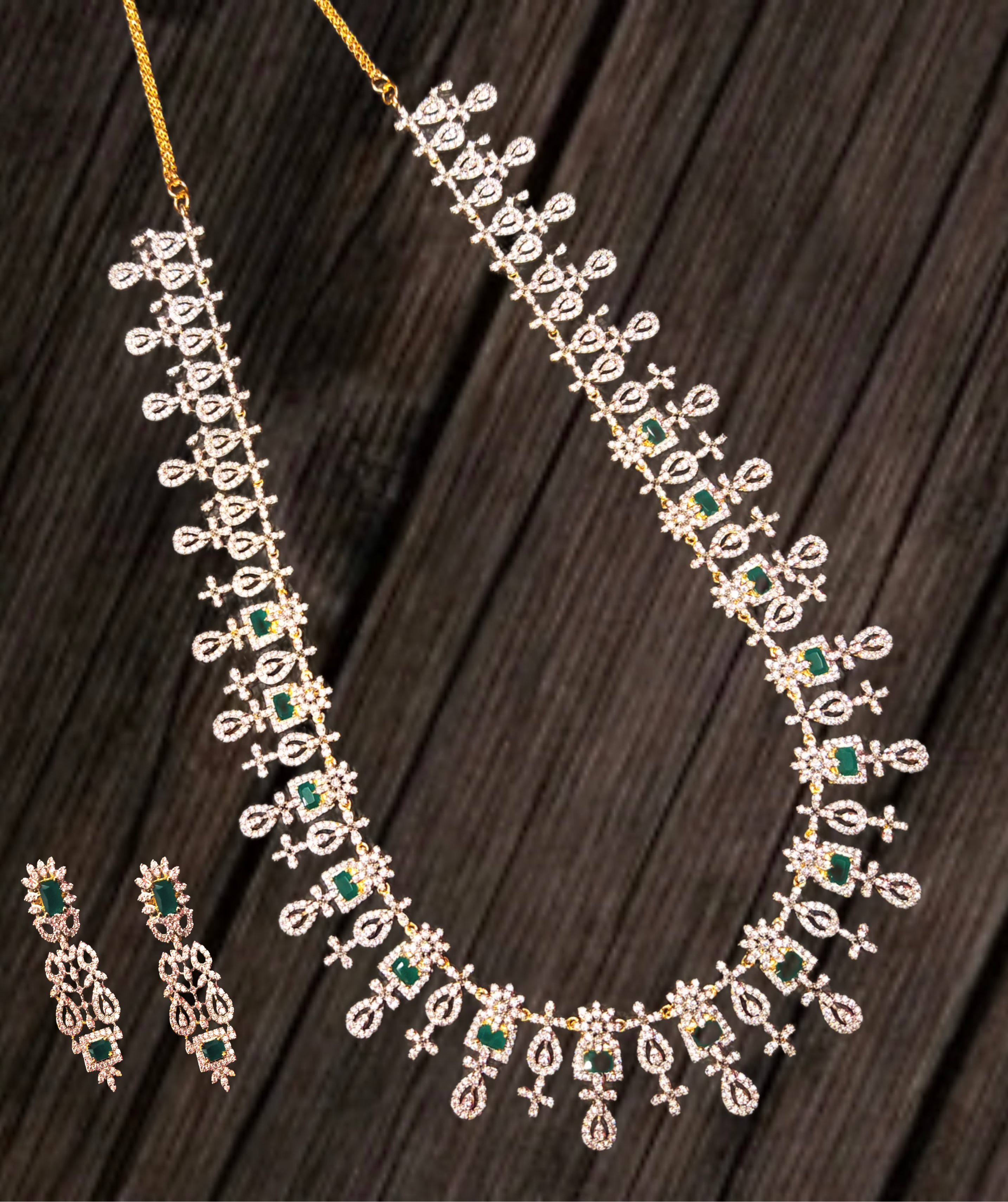 Exquisite American Diamond Long Haram - Premium CZ Bridal Necklace Set