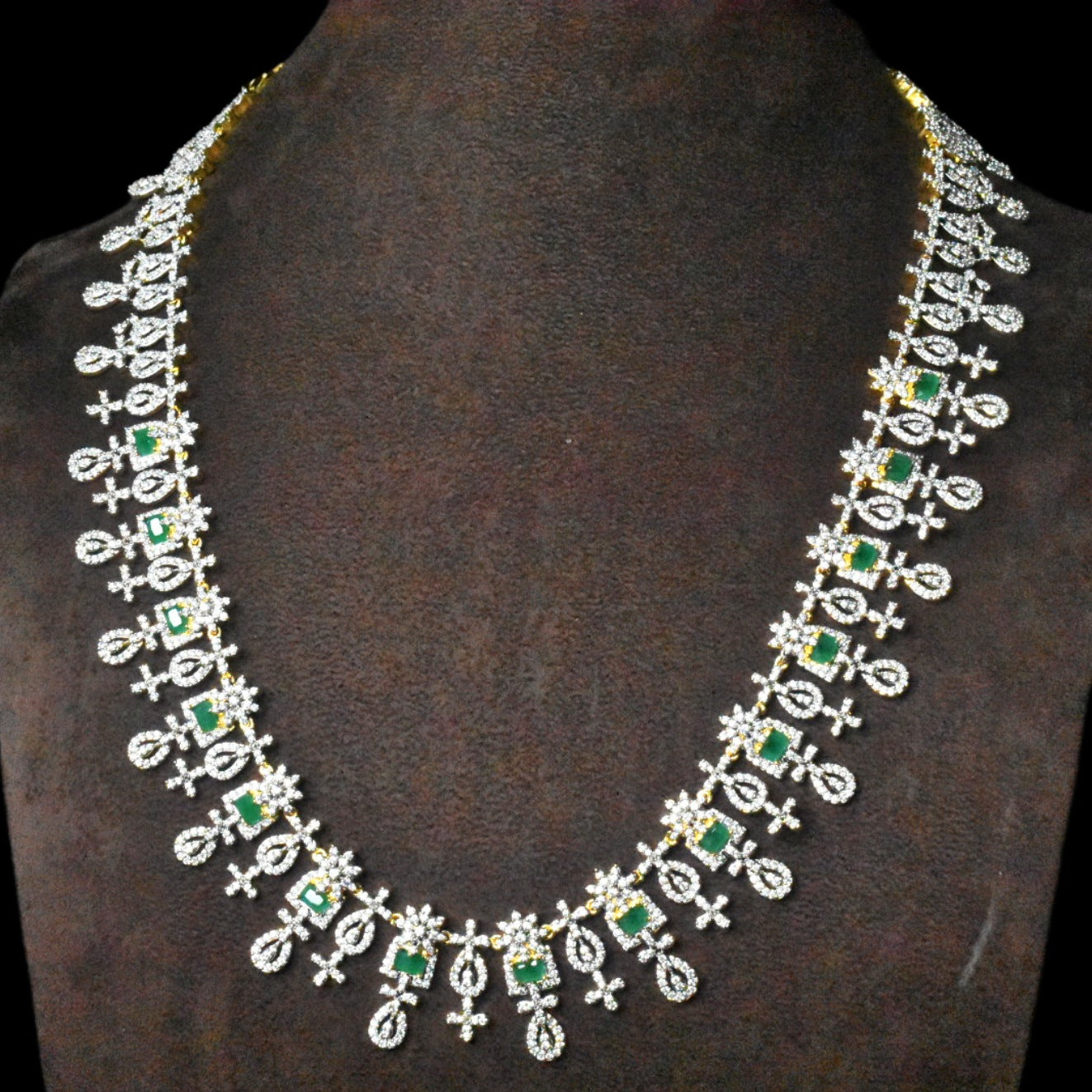 Exquisite American Diamond Long Haram - Premium CZ Bridal Necklace Set