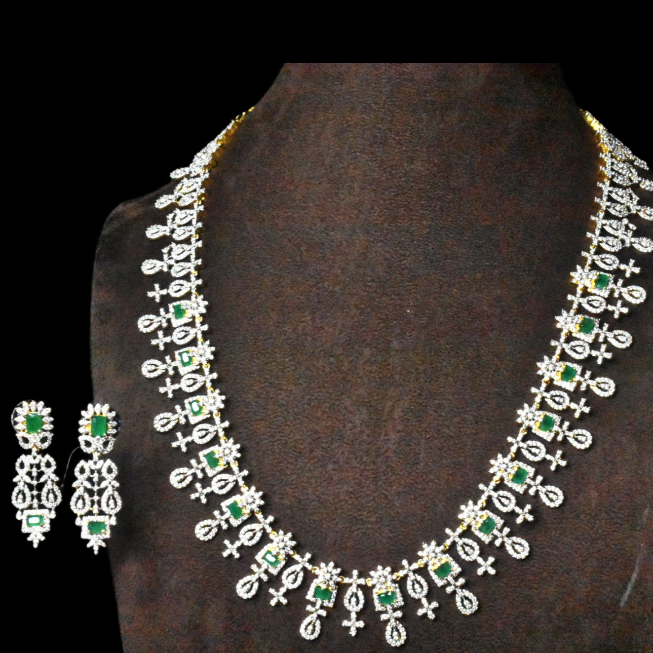 Exquisite American Diamond Long Haram - Premium CZ Bridal Necklace Set
