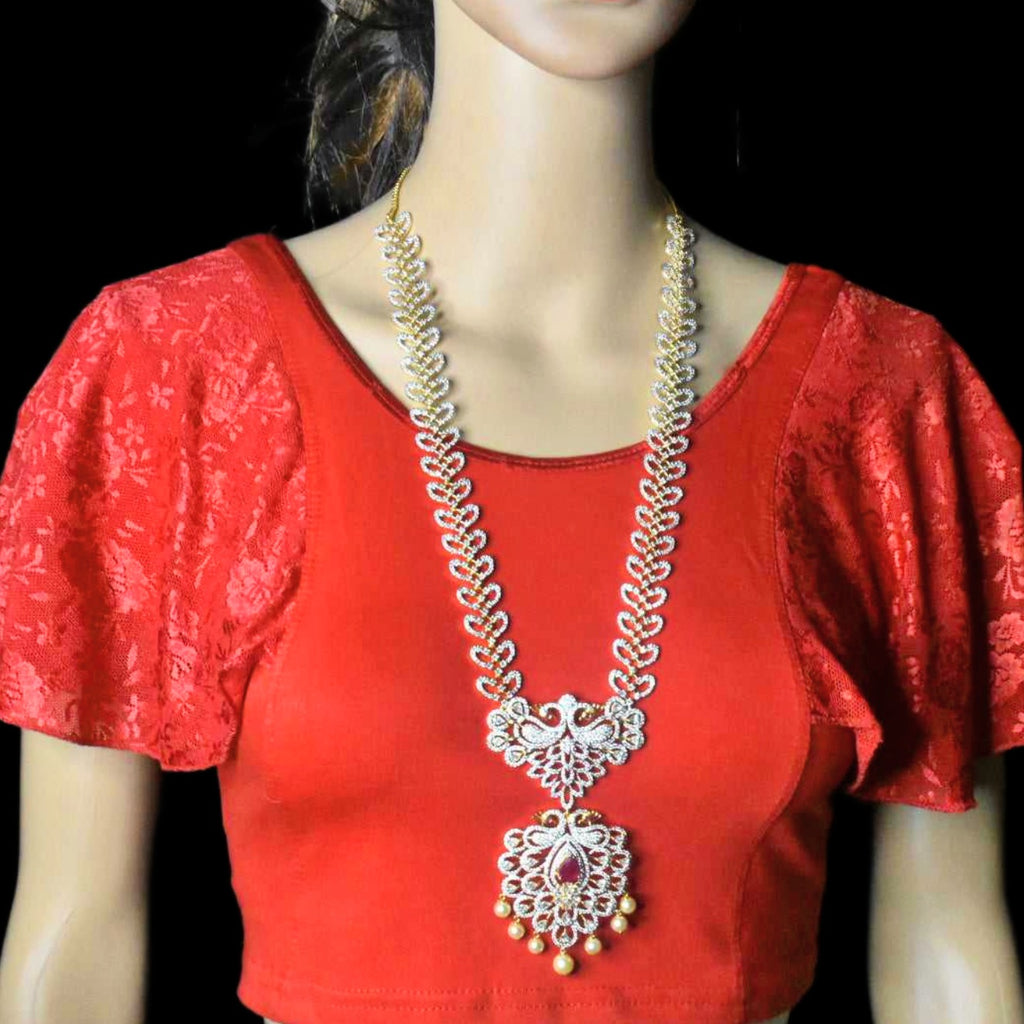 Peacock American Diamonds Necklace Set - Elegant Traditional Design