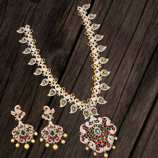 Unleashing the Majesty of the Regal Peacock with Asp Fashion Jewellery's American Diamonds Necklace Set"