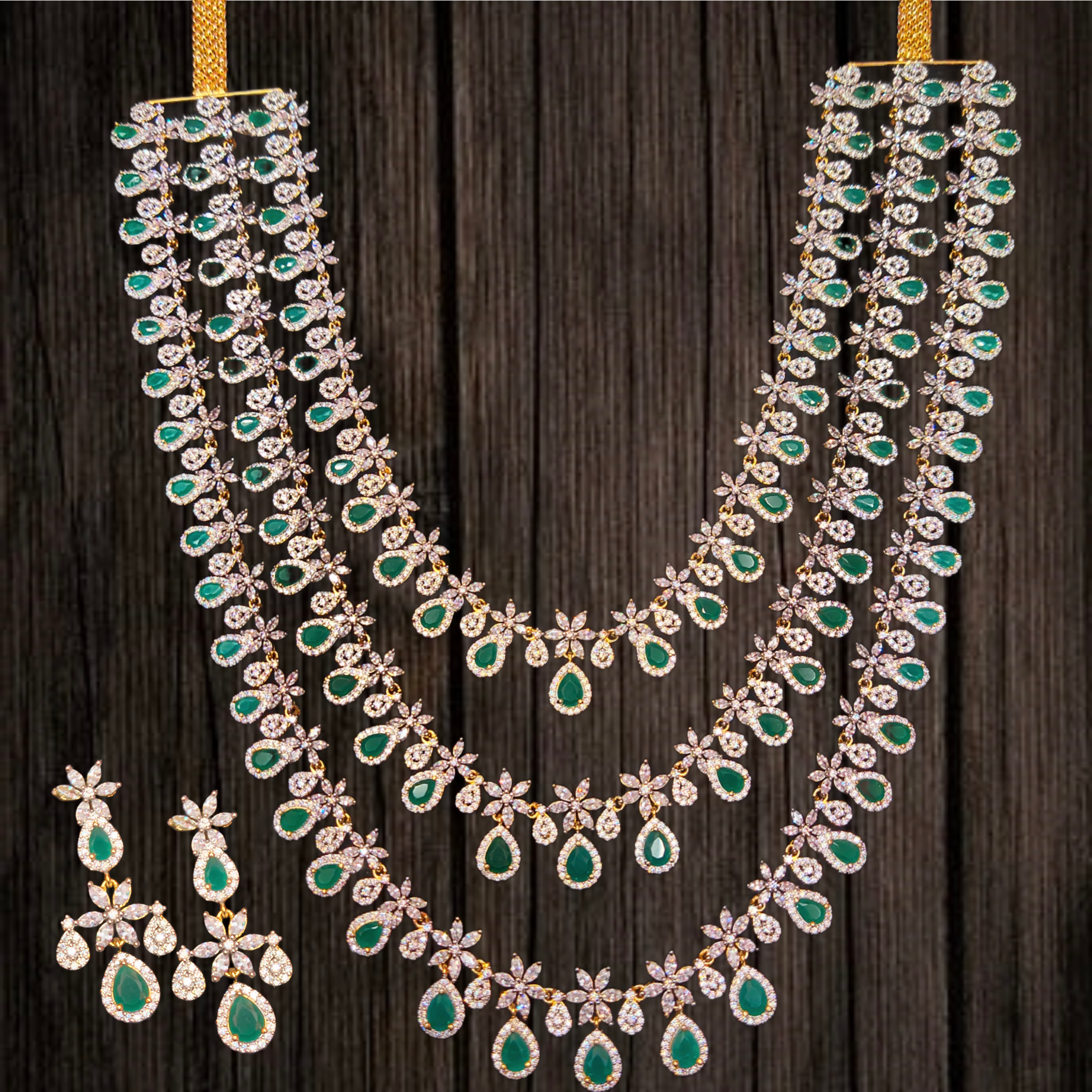 Triple Layer American Diamonds Haram - Exquisite Bridal Necklace Set